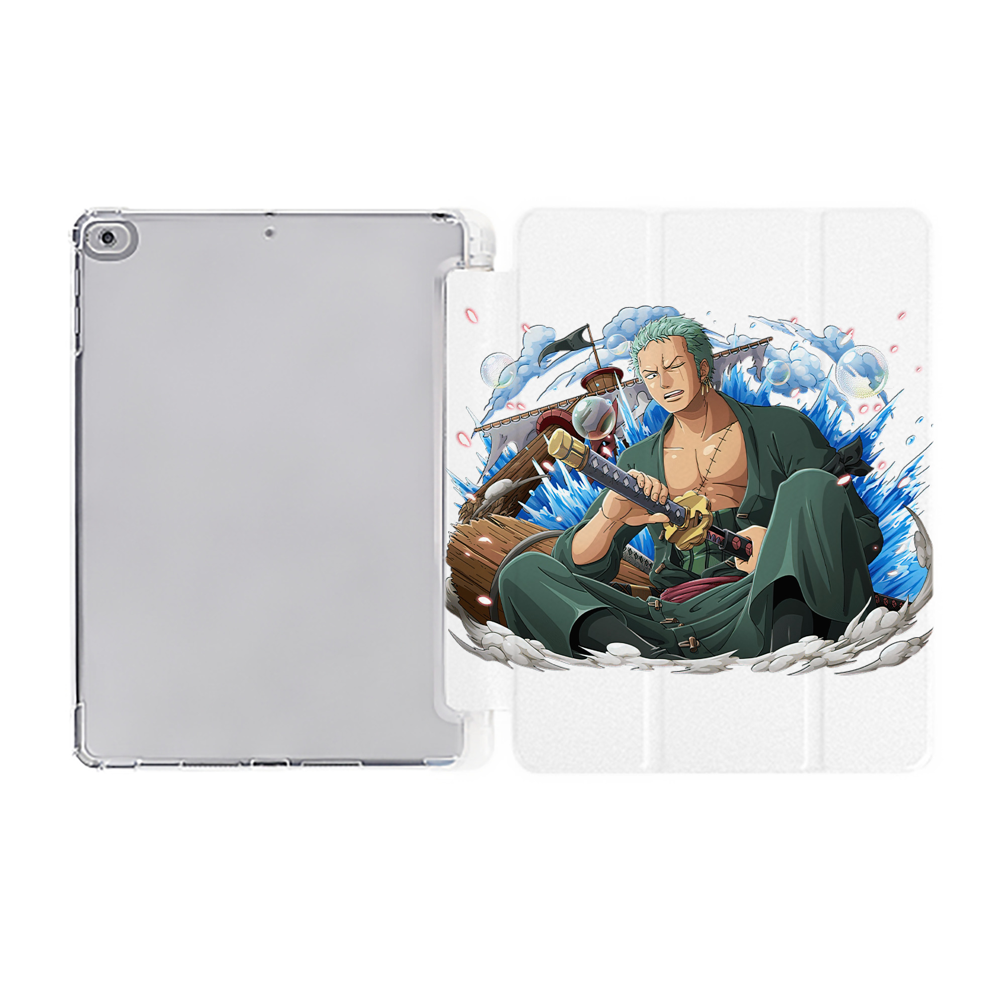 （画像用） ワンピース ロロノア・ゾロ ONE PIECE Roronoa Zoro IPad ケース ペン収納付き 三つ折りスタンド PUレザー×シリコン 対応機種9.5/10.5/10.9インチ